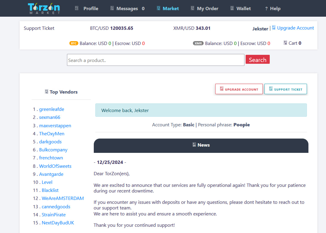 UI Screenshot of Torzon Darknet Market Terminal Interface with pixel elements and neon green accents